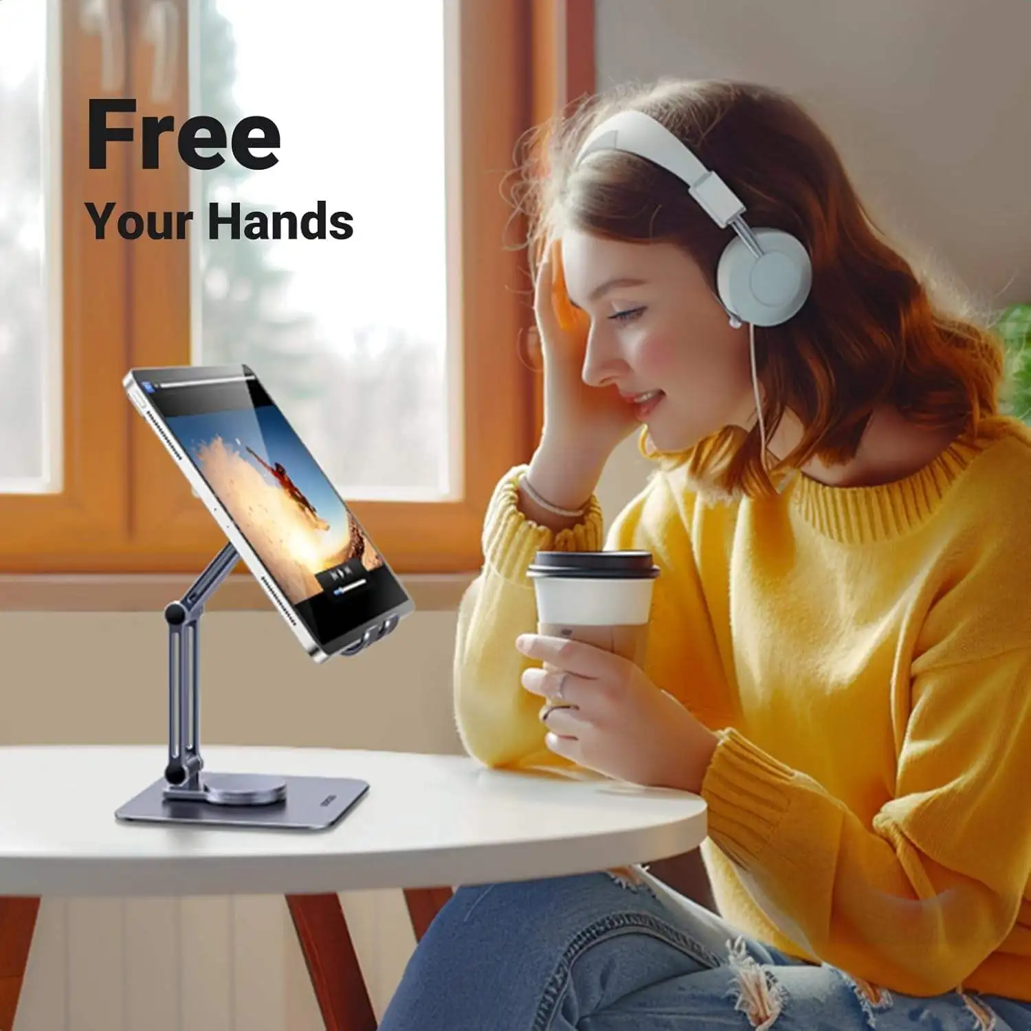 UGREEN Tablet Stand for Desk Swivel with 360° Rotating Base Tablet Holder Aluminum Portable Stand Adjustable