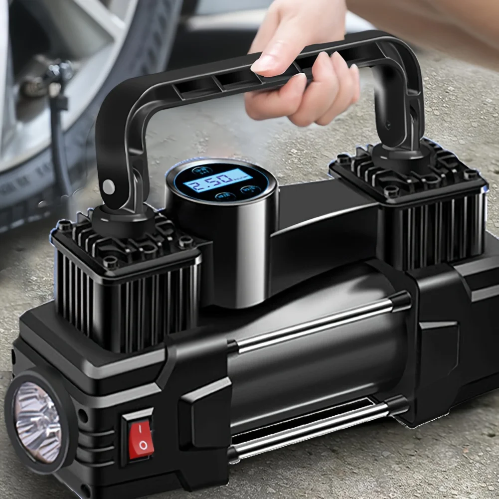 Inflator Ban Kompresor Udara 12V 150 PSI Pompa Udara Silinder Ganda Kuat Portabel, Digunakan untuk Ban Mobil, Pompa Ban Otomatis,