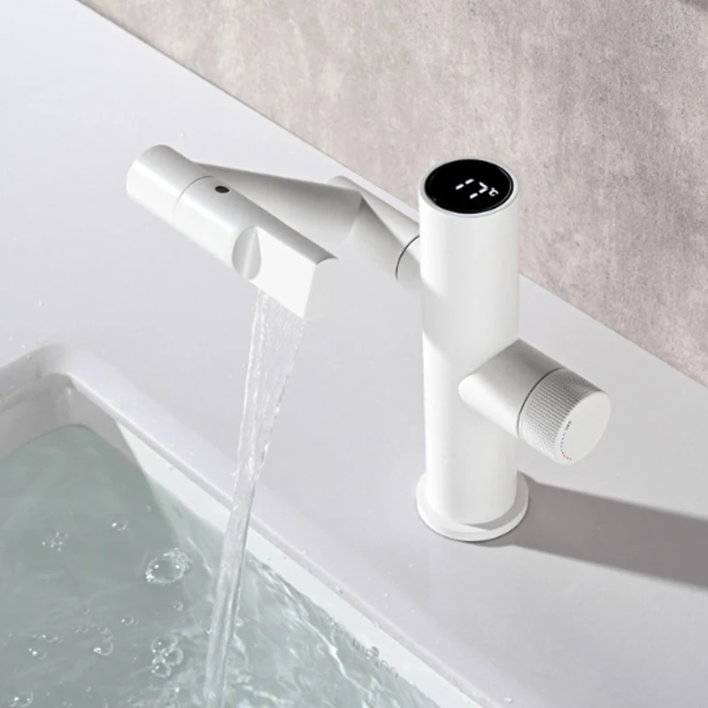 Digital Display All Copper Cold and Hot Faucet Bathroom Kitchen Can Rotate The Faucet Washing Hair Washing Face Gargling Faucet