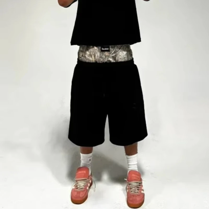 Y2K Retro Shorts Camouflage Pattern Street Wear Same Paragraph For Men Women Harajuku Hip-hop Casual Double Sport Pants Tide