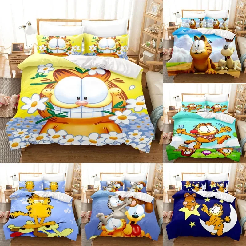 

Garfield Bedding Set Quilt Cover Pillowcase Anime Kawaii Fat Cat Decor Bed Spead Bedroom Duvet Cover Bedding Suit Kids Toy Gift
