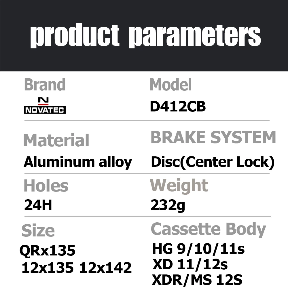 Novatec D412CB CL Center Lock MTB Road Bike 24Holes QRx135 Thru Axle 12x135 12x142 Disc Front Carbon Hub HG XD XDR MS