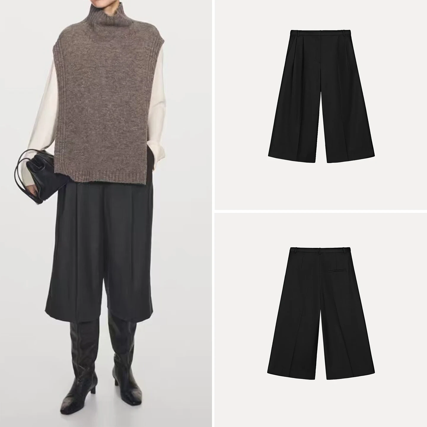 

Модные плиссированные брюки-кюлоты для женщин, зима 2025, для повседневной носки, бренд Sle Z, с завышенной талией, из других материалов