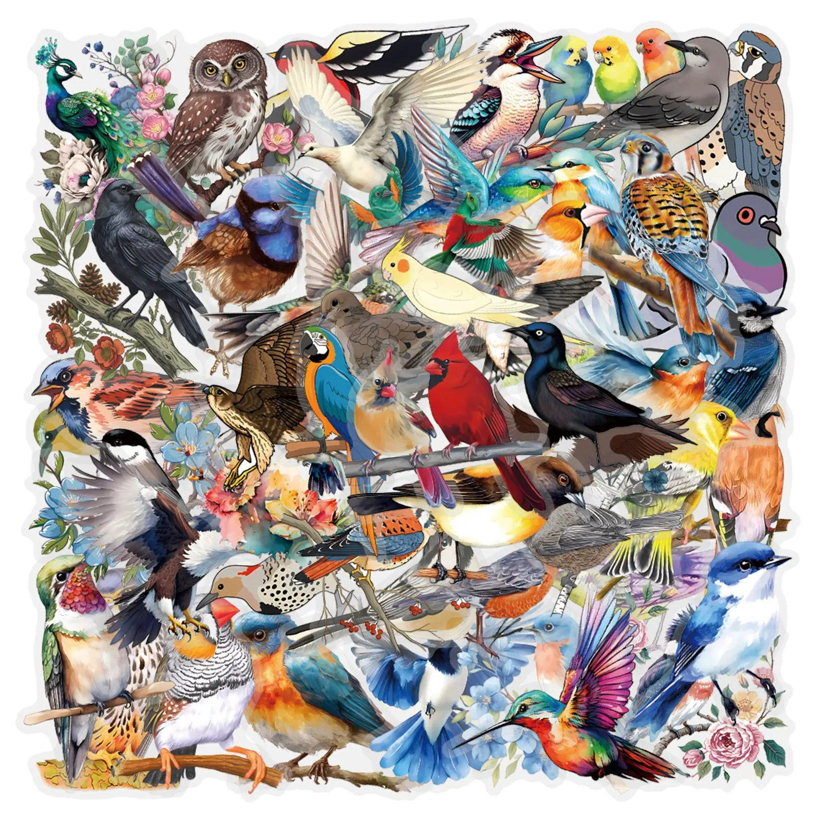 

60PCS Cute Colorful Bird Graffiti Stickers New Transparent Birds Cartoon Decoration DIY Fridge Laptop Guitar Car Bike Decals