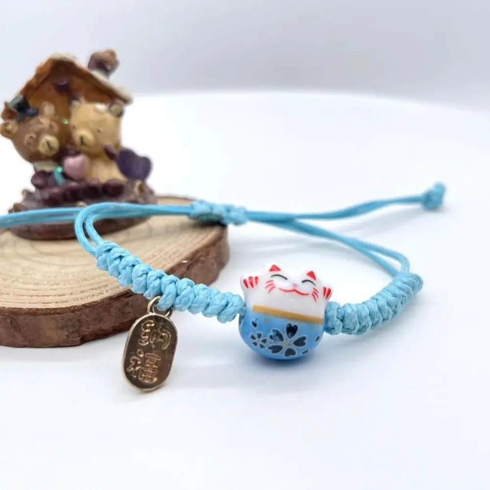 Ceramic Cat Pendant Maneki Neko Bracelet Handmade Hand Rope Red Braided Rope Jewelry Accessories Chinese Style Women Hand Ring