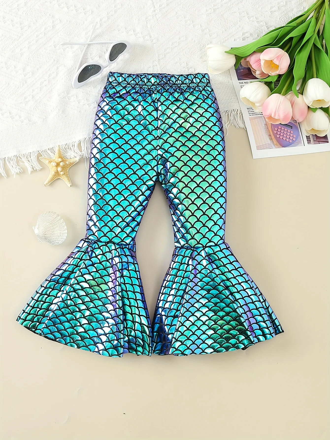 Herbst Frühling Baby Mädchen Hosen Nette Meerjungfrau Fisch Skala Druck Mode Ausgestelltes Hosen Leder Hosen Baby Kleidung – Detail 1