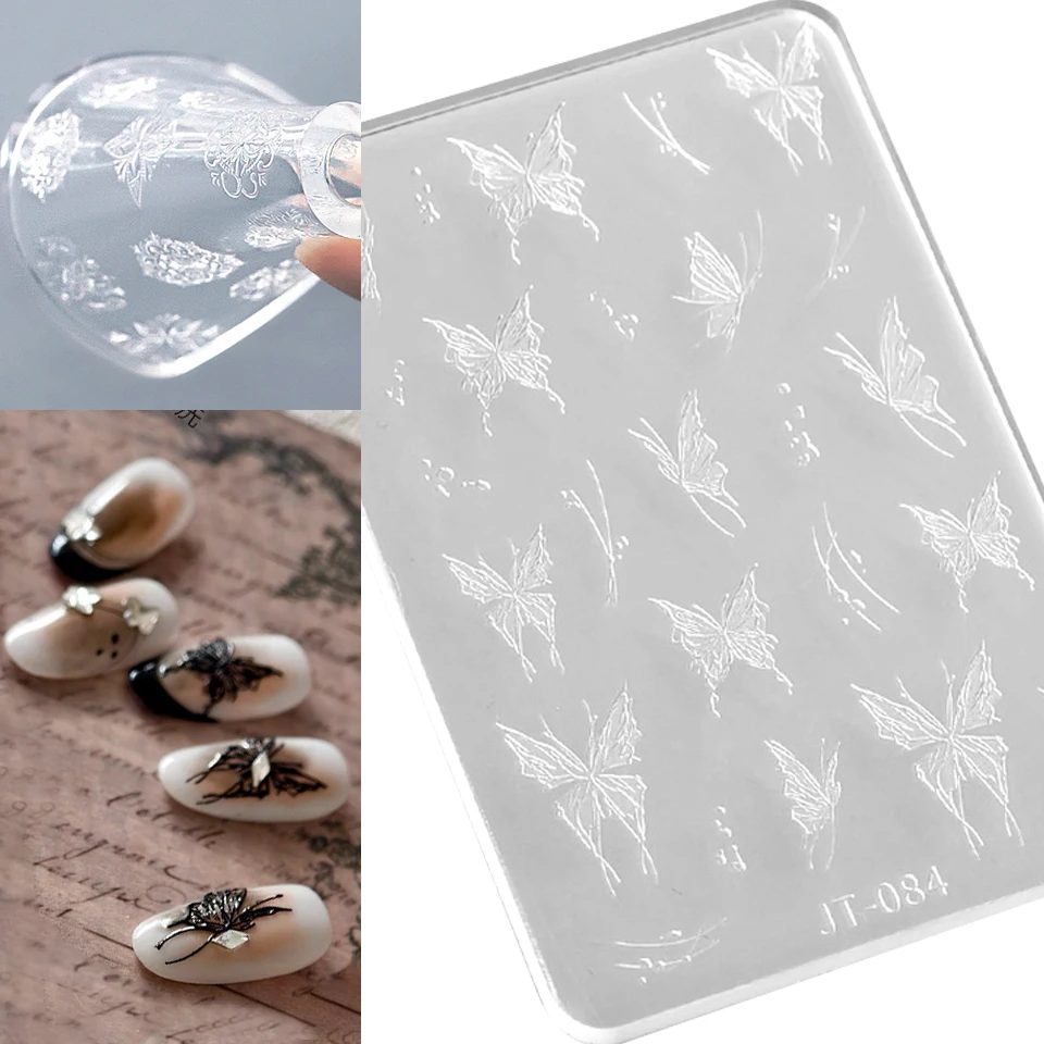 Mariposa antigua, flor de bambú, estrella, lazo, pajarita de encaje, arte de uñas, molde tallado de silicona, cinta de flores, plantilla de copo de nieve