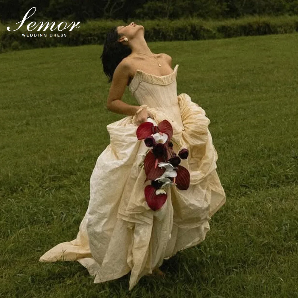 Semor Elegante trägerlose ärmellose Brautkleider nach Maß 2026 Neues romantisches Plissee-Brautkleid A-Linie Vestidos Novias Boda