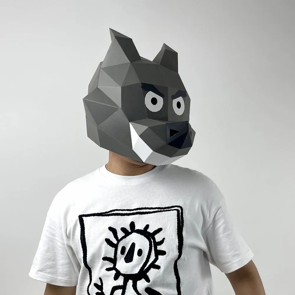 Molde de papel 3D The Big Bad Wolf Timber Wolfs, máscara de cabeza, casco, modelo Animal, accesorios de Cosplay de Halloween, artesanía de fiesta para hombres y mujeres