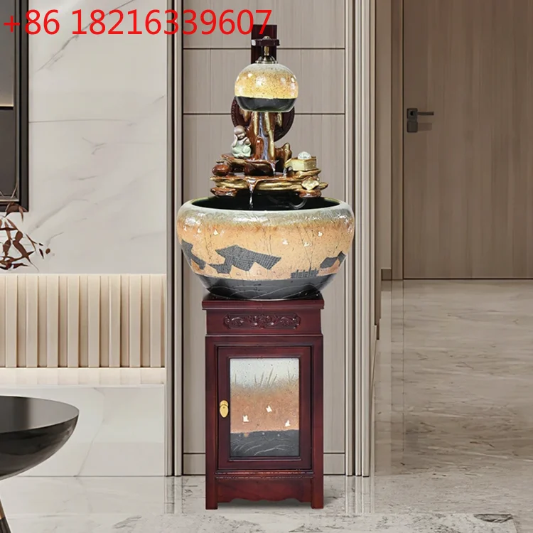

Alpine and flowing water fish tank Solid wood floor-to-ceiling feng shui goldfish basin Circulating water humidification