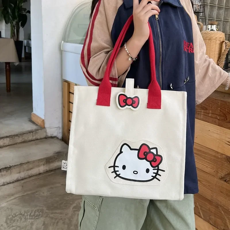 Sanrio Hello Kitty Cute Cartoon Canvas Bag Kawaii Large Capacity Lightweight Girl Heart Students Commuting Leisure Shoulder Bag