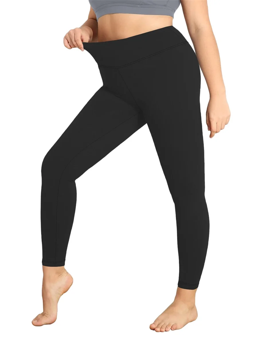 Leggings de yoga de cintura alta feminina plus size cor sólida estiramento calças de treino para correr ginásio fitness activewear calças de yoga