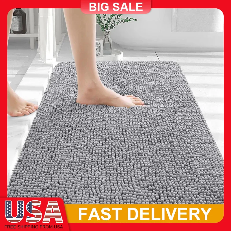 

Luxury Chenille Bathroom Rugs Extra Thick Absorbent Shaggy Bath Mats Washable Resist Dirt Floor Carpets Home Decor Soft Mats