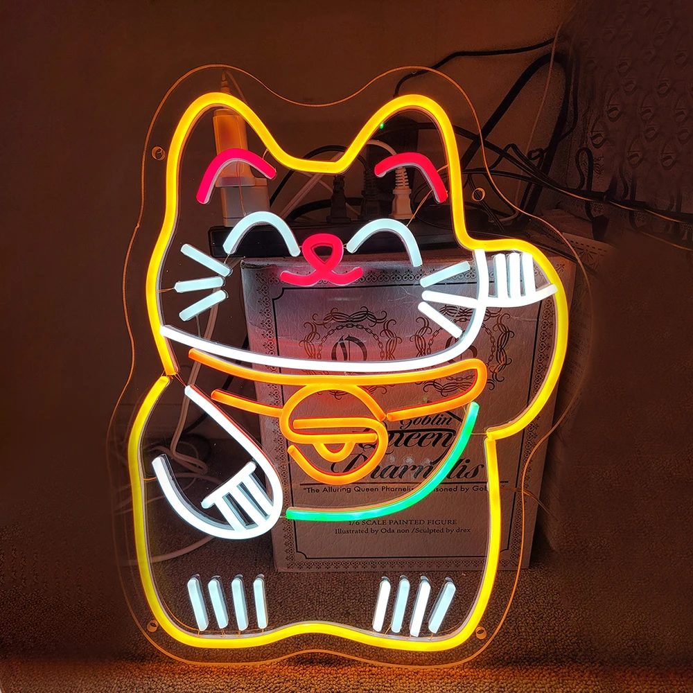 Lucky Cat Neon Sign Custom Anime Neon Signs for Restaurant Office Shop Store Company Opening Wall Art Neon Personalized Gifts