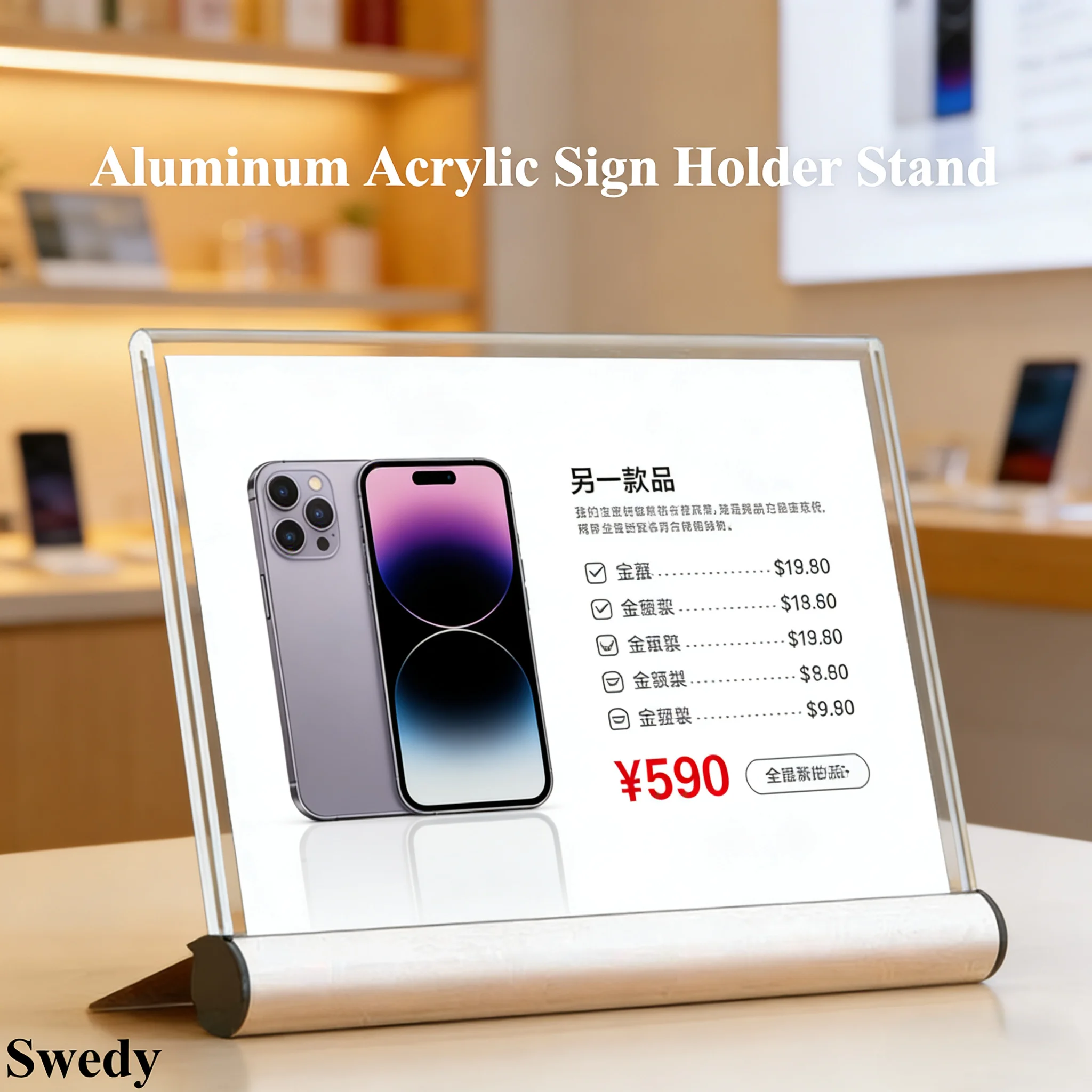 10 Pieces 55x90mm /100x70mm Desktop Acrylic Price Label Card Tags Table Number Menu Paper Holder Metal Sign Holder Display Stand