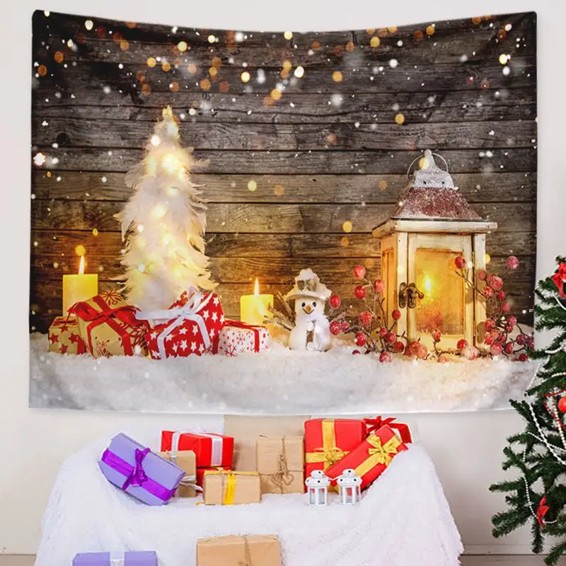 VIKAMA Retro Wooden House Fireplace Christmas Tapestry, Rustic Wall Art Background Cloth for Cozy Holiday Home Decor