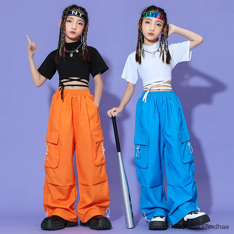 

Group Dance Mädchen Hip Hop Sets Crop Top Colorful Cargo Street Enfant Ballroom Performance Clothes Junge Jazz Pants Costume