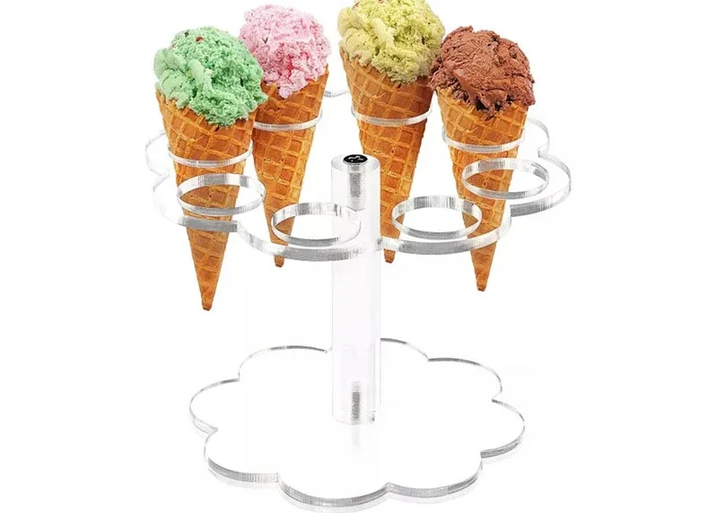 Acrylic transparent cone holder Amazon detachable ice cream display rack 8-hole party cone holder