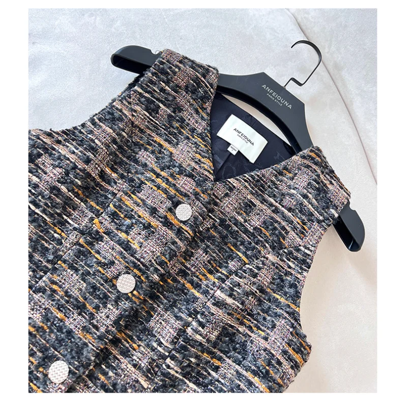 Fragrance V-neck Bright Silk Vintage Sleeveless Vest Coat Fashion Single-breasted Slim High Quality French Vest Women's Coat