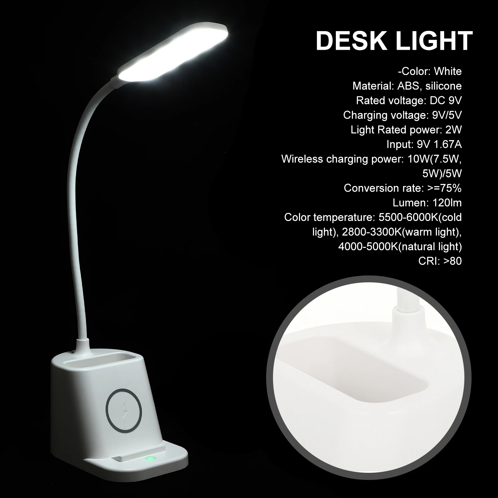 

Desk Lamp Holder LED Light Lamp With Wireless Wireless Small Night Light for Home Decor ABS Material Flexible