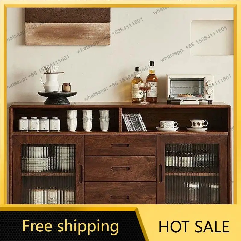 FG Nordic solid wood dining side black walnut integrated simple living room storage wall locker