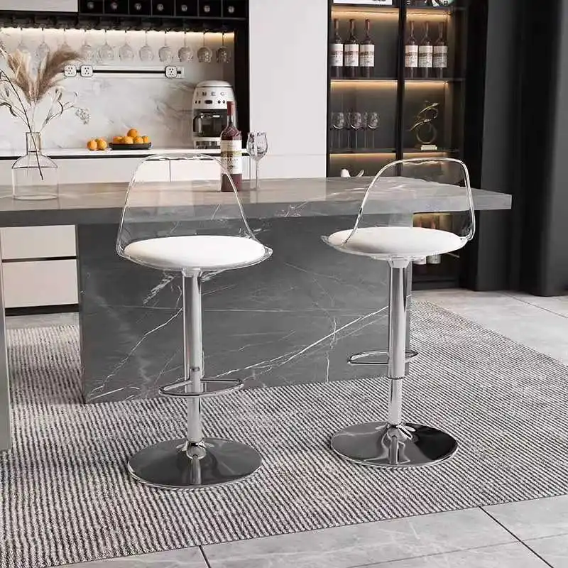 Designer Backrest Minimalist Bar Chair Modern Plastic Acrylic Transparent Creative High Feet Bench Stuhl Salon Furniture YX50BC