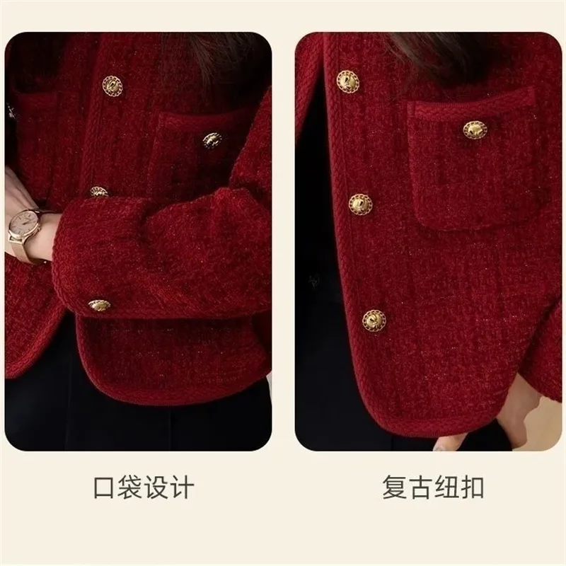 

2025Новое маленькое ароматическое пальто для тяжелой промышленности, женская весенне-осенняя французская куртка, темпераментная верхняя одежда с джокером, женское твидовое пальто, топ