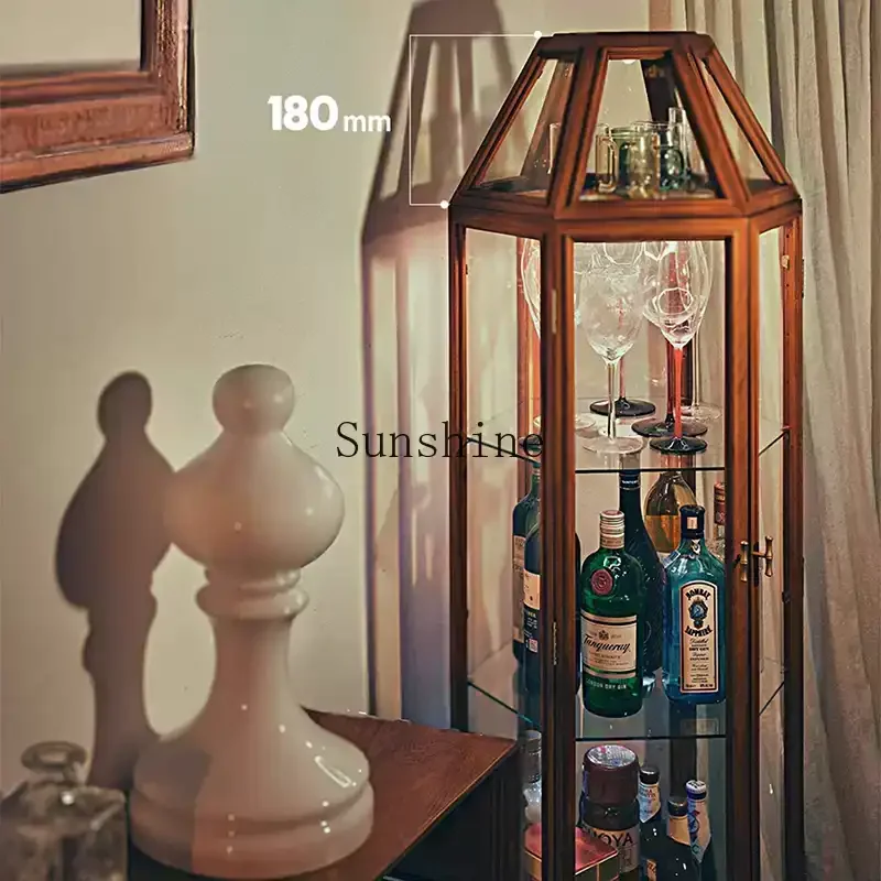 

Figure display cabinet American retro solid wood wine cabinet living room wall storage