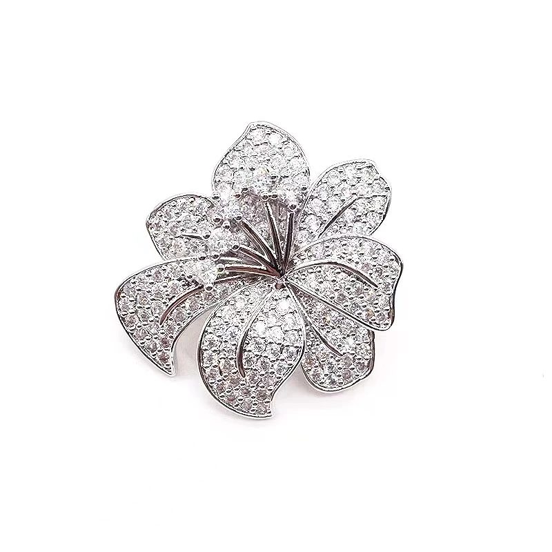 2pcs Cubic Zircon Micro Pave Flower Fixed Interlayer Clasp Clip Double Connector DIY Jewelry Findings