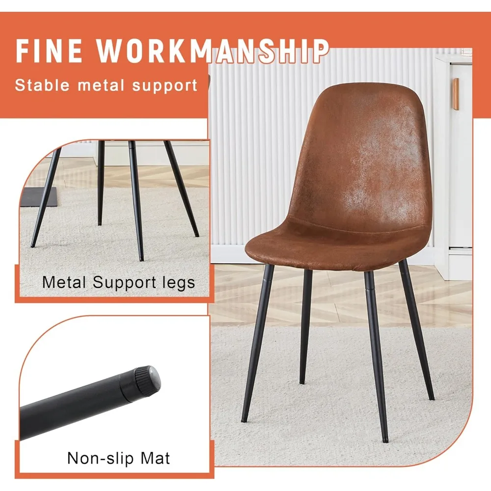 طقم طاولة طعام مستديرة لـ 4، طاولة خشبية مستديرة مكونة من 5 قطع مع طاولة طعام حديثة للمزرعة و4 كراسي من جلد الغزال للمطبخ #6