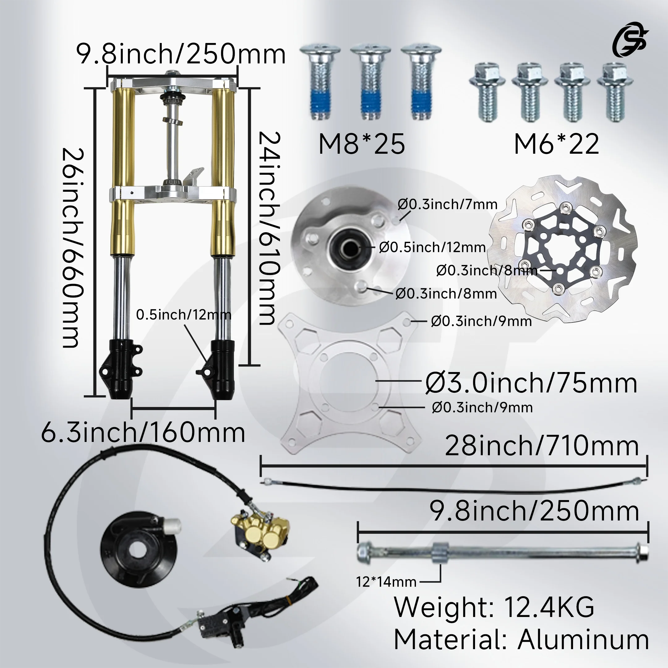 610mm Fork Kit DAX ST70 Front Fork Kit Golden 45mm Front Shock Absorber Kit Rebound speed Unadjustable for HONDA CT70 Motorcycle