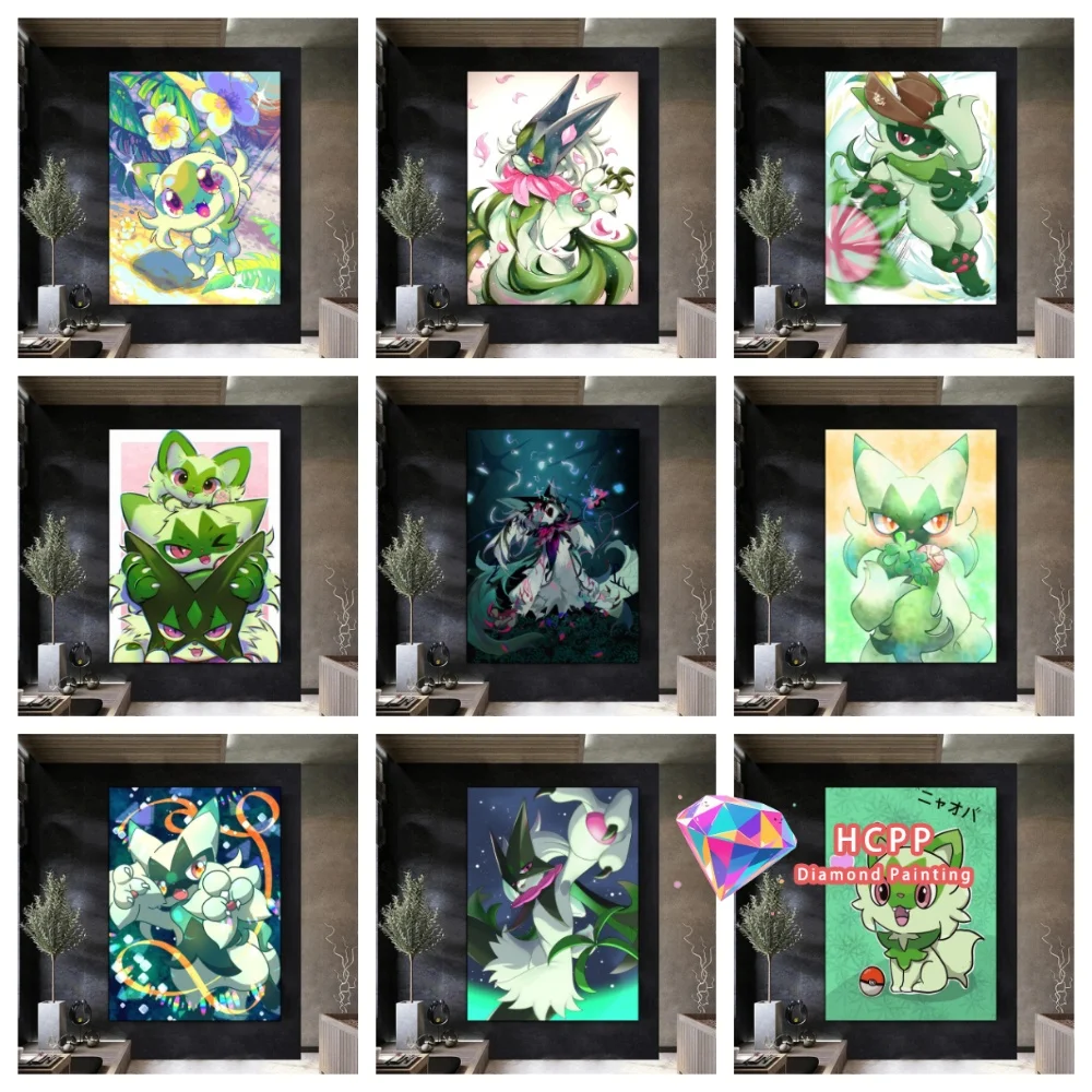 

Pikachu Floragato Sprigatito Meowscharada Diamond Painting Kit Square Round Diamond 5D DIY Mosaic Handmade Art Gift Home Decor