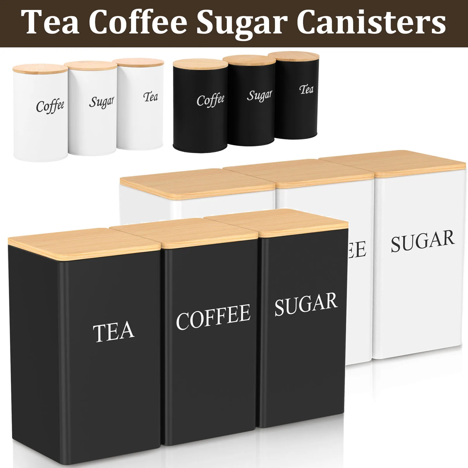 Almacenamiento de granos de café con tapa de bambú, contenedor de Metal para café, té y azúcar, lata de té, tarro de almacenamiento de cocina, suministros de cocina, 3 uds.