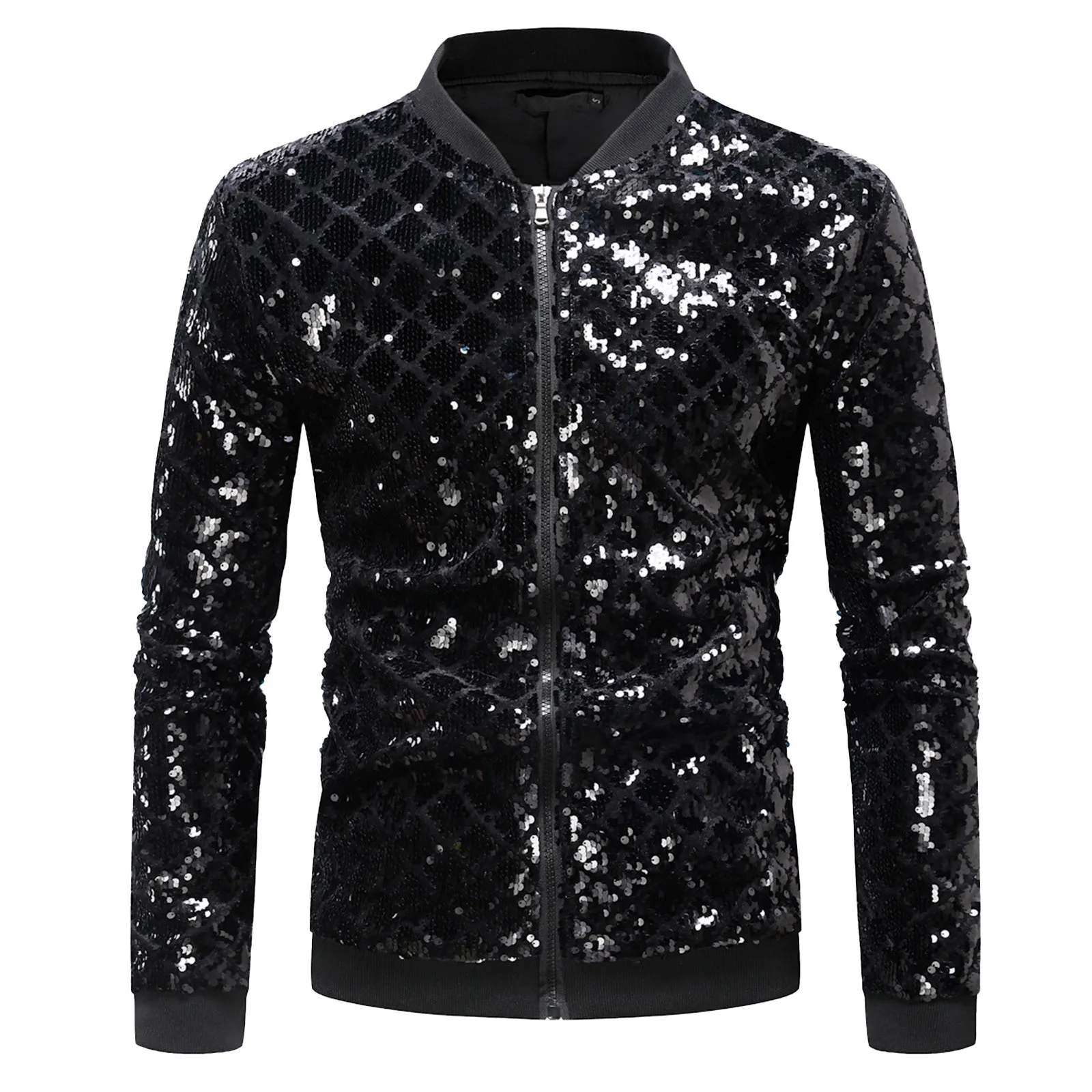 Mens Fashion Shiny Green Sequin Sparkle Baseball Jackets Zip Up 70's Disco Party Jackets Coats Men Stage Prom Costume Jaquetas