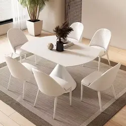 Silla de comedor de cuero de lujo, muebles de diseño minimalista, estilo nórdico, italiano, moderno y simple, color blanco