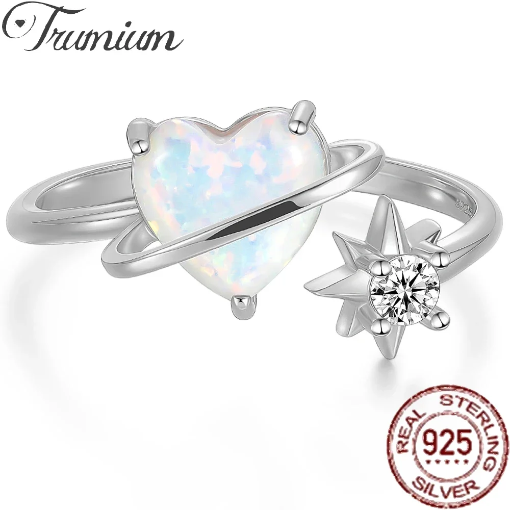 

Trumium S925 Sterling Silver Heart Halo Promise Ring for Women White Opal Love Star Rings Wedding Engagement Ring Jewelry