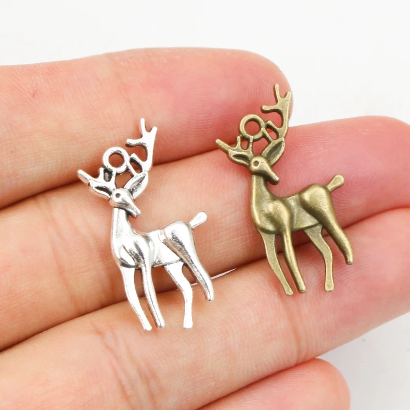 30pcs 28x13mm Bronze Antique Silver Plated Deer Cute Handmade Charms Pendant:DIY Jewelry Finddings for Bracelet Necklace