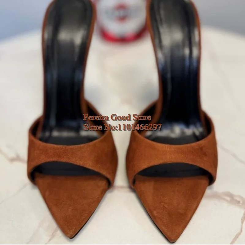 Candy Colors Pointy Toe Women Slippers Fabric Cloth Slip On Stiletto High Heels Female Sandals Yellow Blue Stretch Banquet Shoes