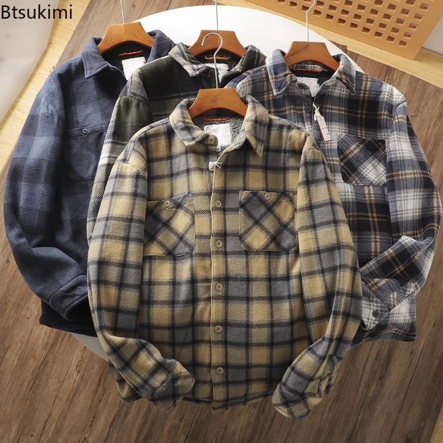 2025 Full Winter Men's Thicken Warm Shirt Classic Plaid Lamb Fleece Shirt Coats Male Outdoor Casual Thermal Cotton-padded Shirts