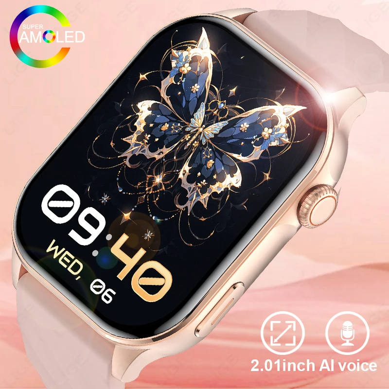 

Модные женские умные часы 2,01 дюйма, женские мониторы сердечного ритма и здоровья, Bluetooth-вызов, водонепроницаемые спортивные часы для фитнеса, умные часы для мужчин