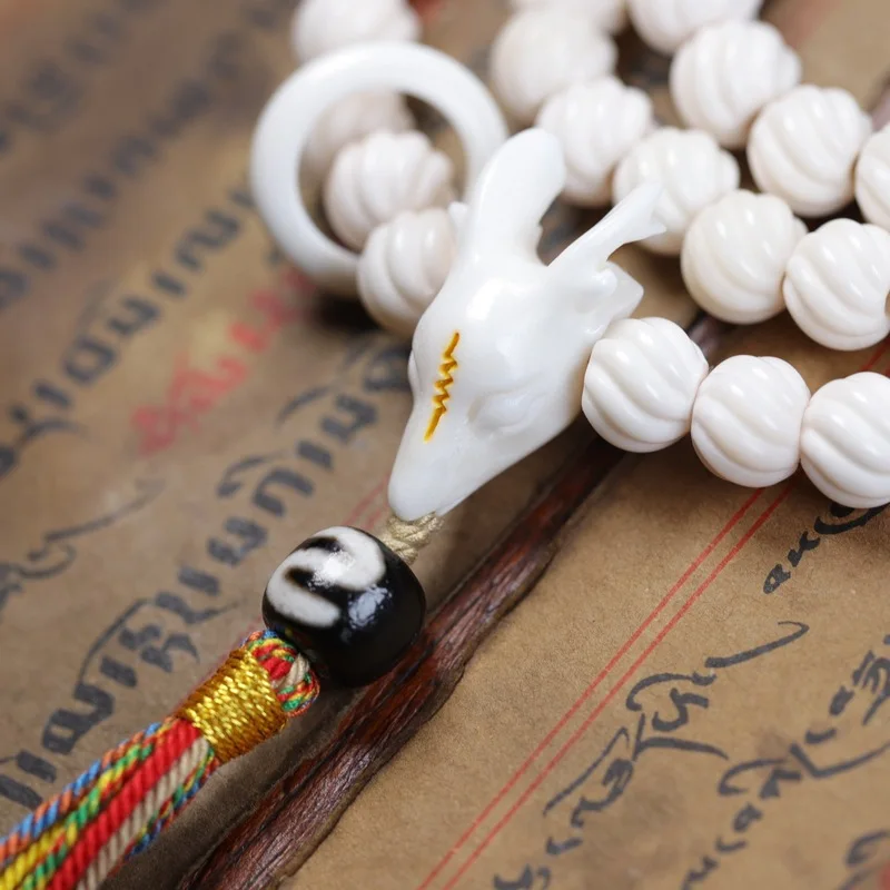 Authentic Buddha , antler-carved pumpkin bead, deer head three-way Kintsuke DIY necklace, bone jewelry