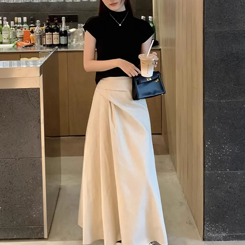 

Cotton and Linen Textured Pleated Large Skirt Hem Skirt for Women's 2024 Summer New Lazy Casual Slimming Versatile Long Skirt