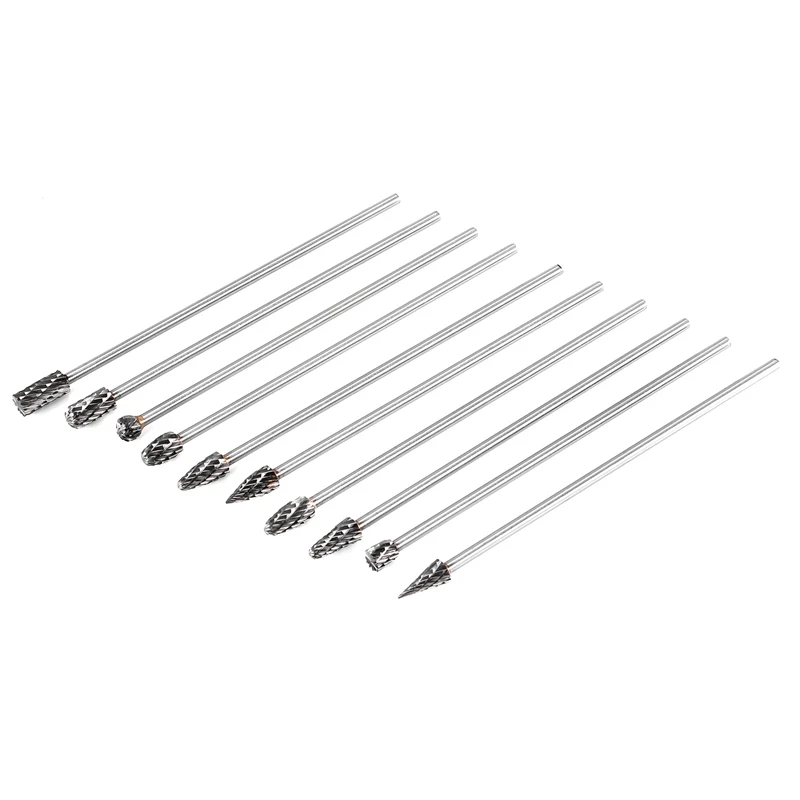 

10Pc 4 Inch Long Double Cut Tungsten Solid Carbide Rotary Burrs Set 1/8 Inch(3Mm) Shank Twist Drill Bit For Rotary Tools