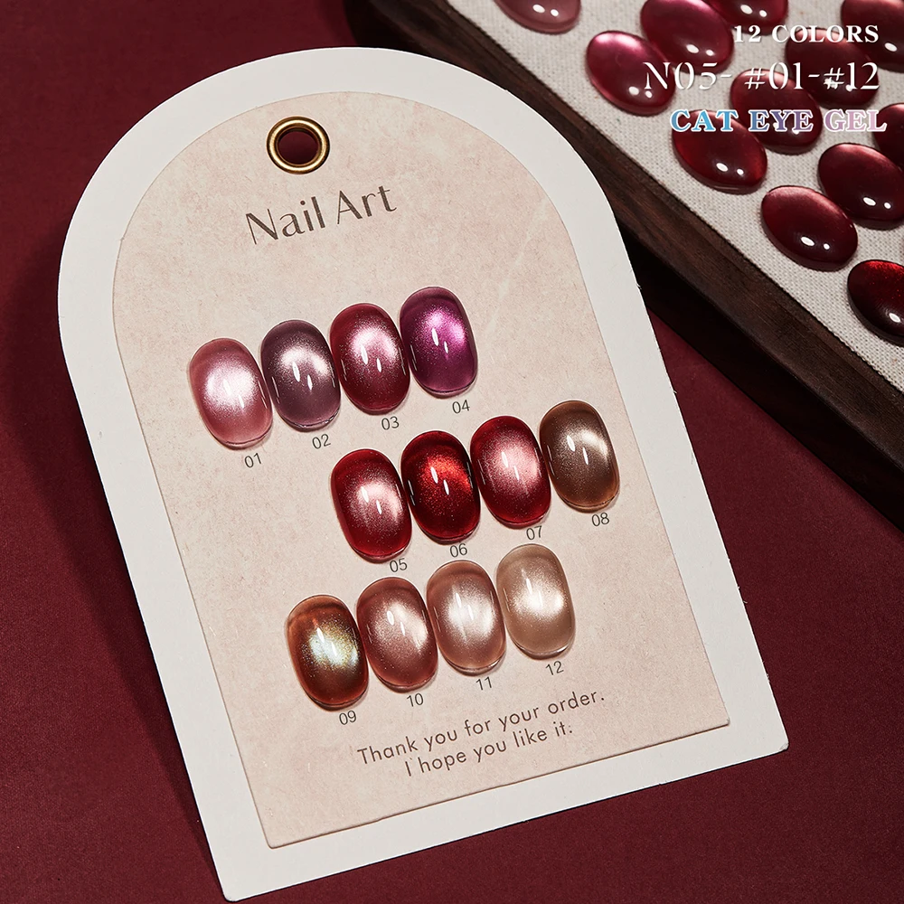 Vendeeni 12 Farben/Set Roter Kristall-Katzenaugen-Gel-Nagellack Semi-Permanent Rubin Magnetischer UV-LED-Soak-Off-Gel-Lack mit Display – Detail 8