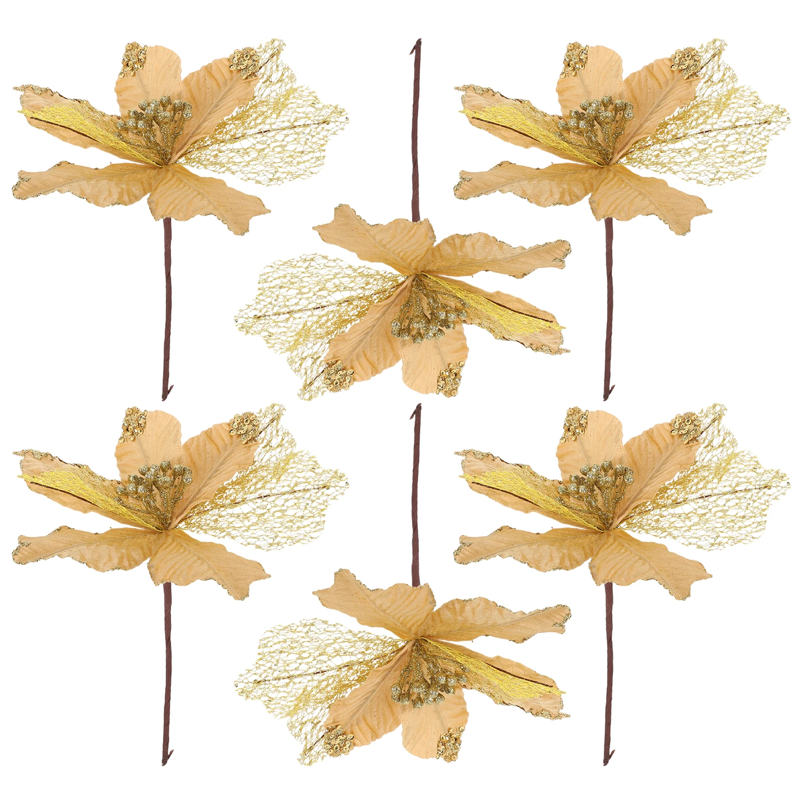 

6Pcs Christmas Tree Picks Artificial Glitter Flowers Branches Quick DIY Holiday Floral Arrangement Wreath Centerpieces