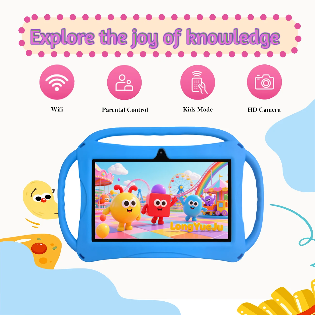 

7-дюймовый детский планшет Android 12, 2 ГБ ОЗУ, 32 ГБ ПЗУ, расширение 256 ГБ, 2,4/5GWiFi, аккумулятор 3000 мАч, двойная камера, детский подарок, детское программное обеспечение