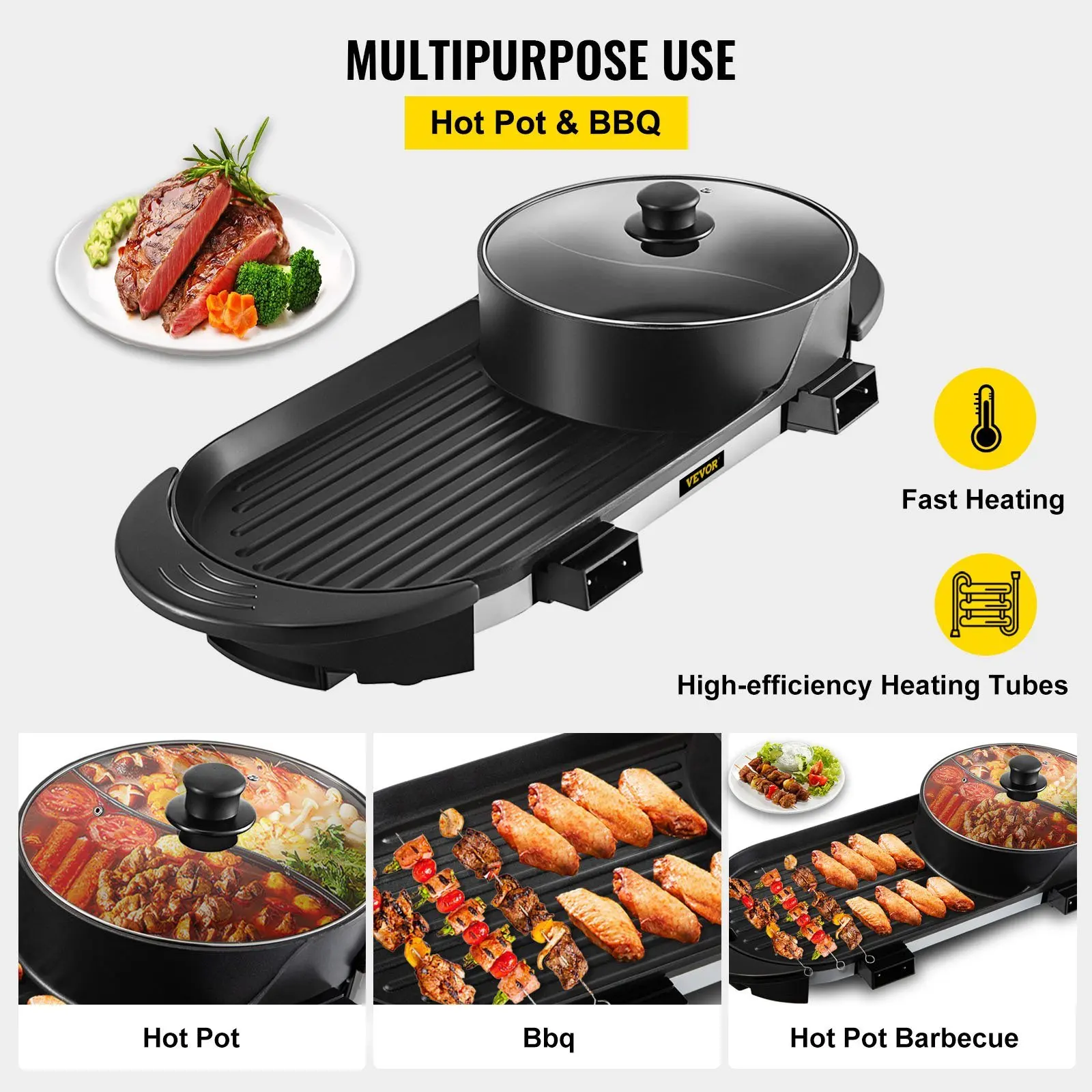 NEW 2 in 1 BBQ Grill and Hot Pot with Divider Aluminum Alloy Electric BBQ Stove Hot Pot Separate Dual Thermostat Teppanyaki