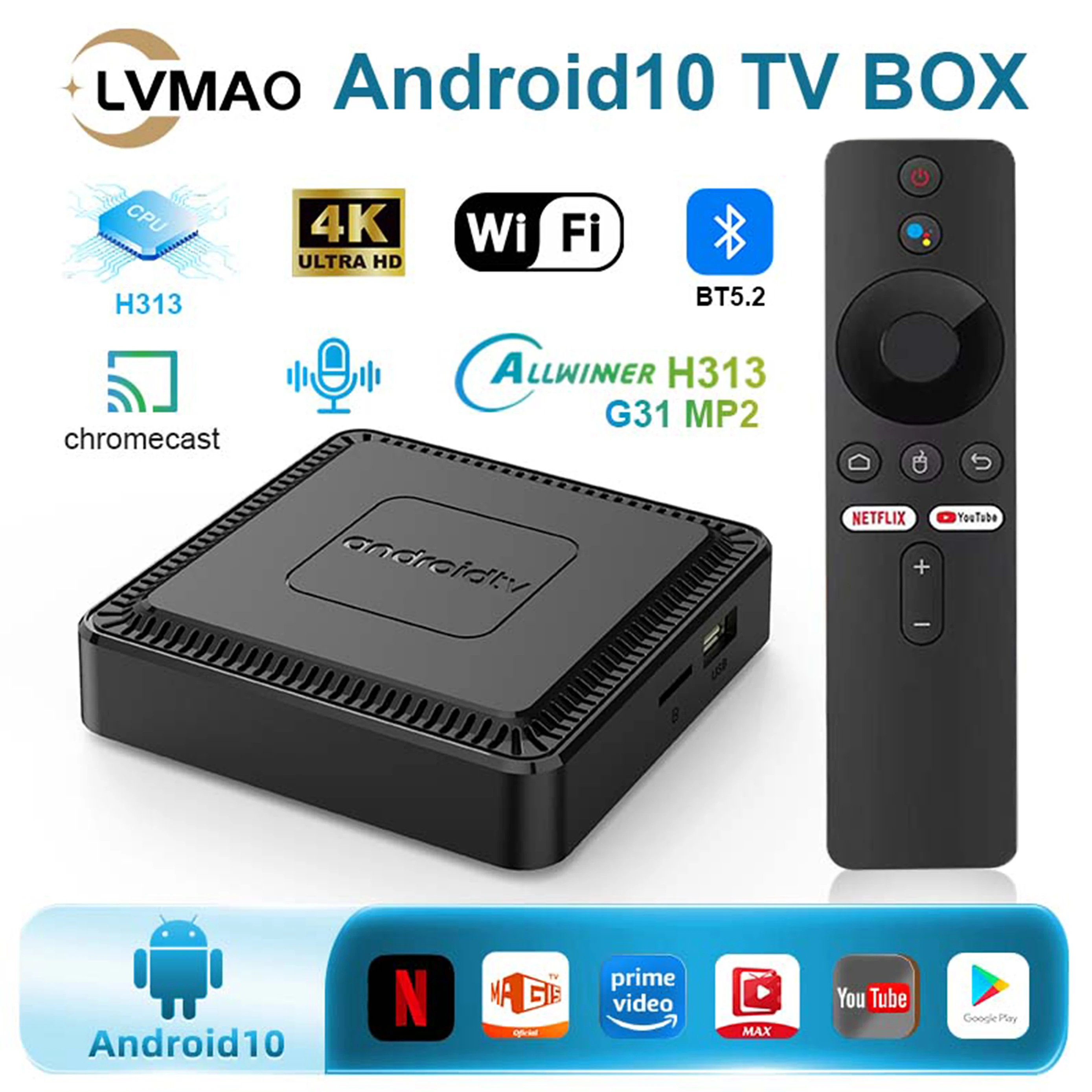 Q7 Allwinner H313 Smart TV Box Android 10 8/16GB Set Top Box 4k@60Hz 2.4G&5G WIFI Ethernet 10/100M BT5.0 Streaming Media Player