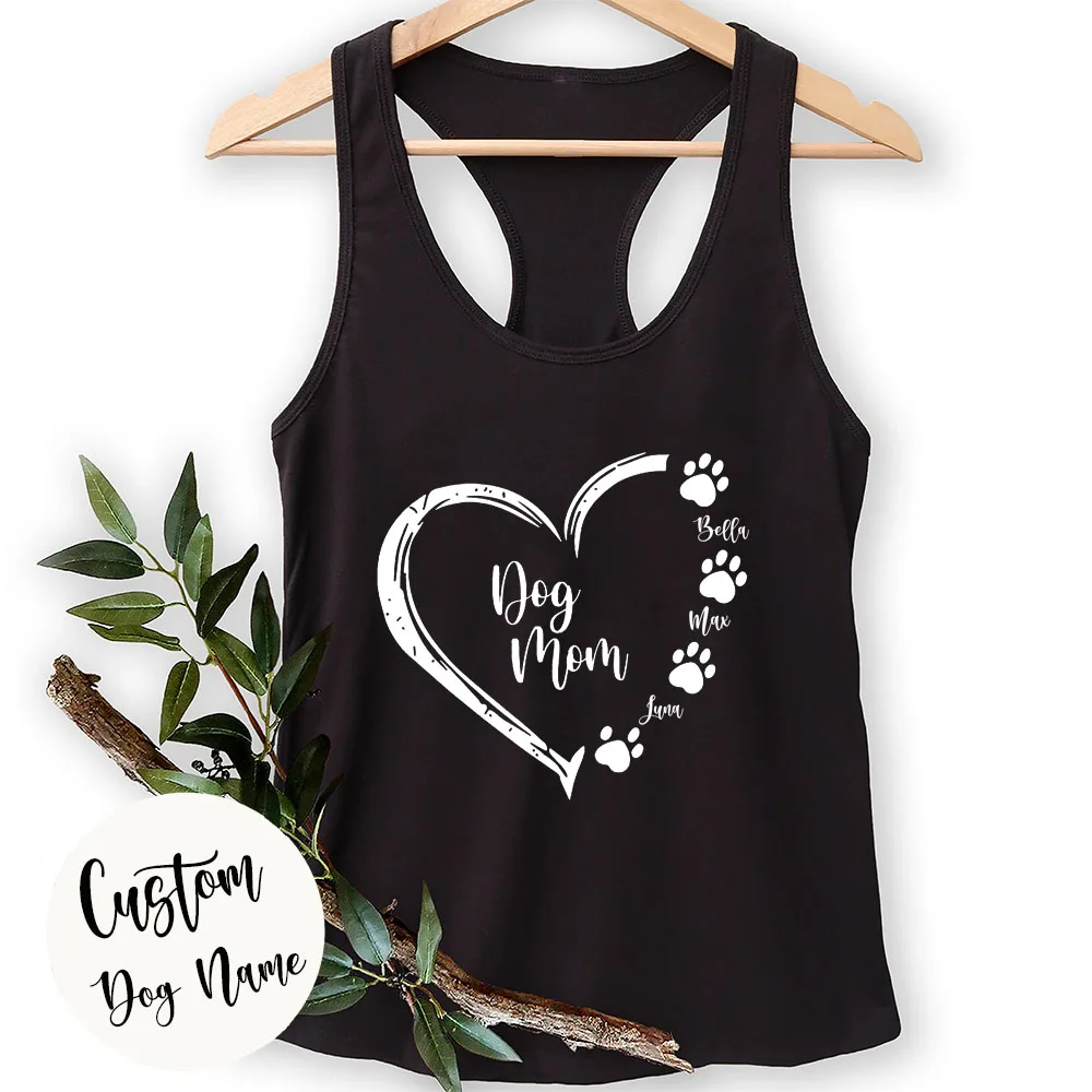 

Custom Dog Mom Tank Gift for Dog Lover Dog Owner Tank Personalized Names Dog Mom Top Racerback Gift for Mom