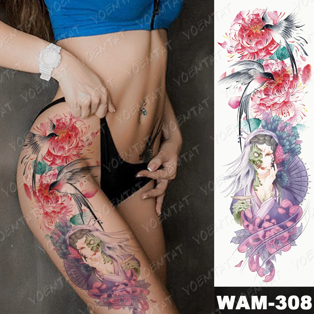 Hummingbird Chinoiserie Peony Chrysanthemum Demon Sexy Dragon Men Women Transfer Tatoo Semi Permanent Tattoo Sleeve Gomette Tato